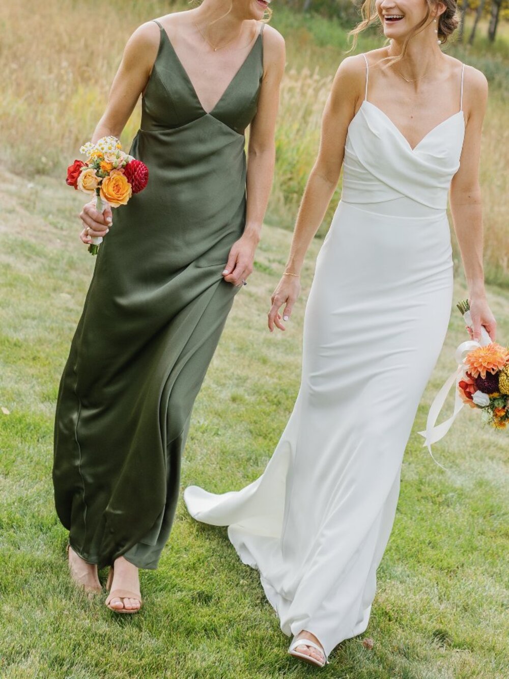 Jenny Yoo Eloise Satin Bridesmaid Dress – Olive Green | Professionally Dry Clean